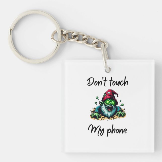 Zombie Wizard – “Don’t Touch My Phone” Warning Art Key Ring (Front)