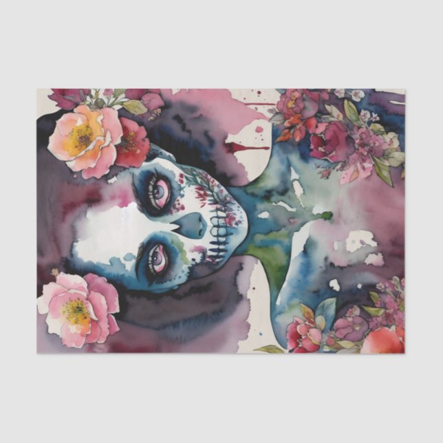 Zombie Woman Floral Watercolor Tissue Paper (Front)