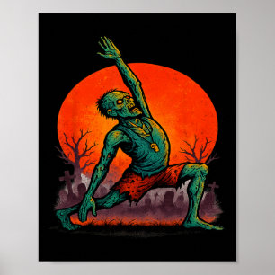 Zombie Yoga Undead Stretch Pose Spooky Moonlight H Poster