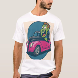 Zombie Zipper: Cartoon Ghoul Cruising in a Hot Rod T-Shirt