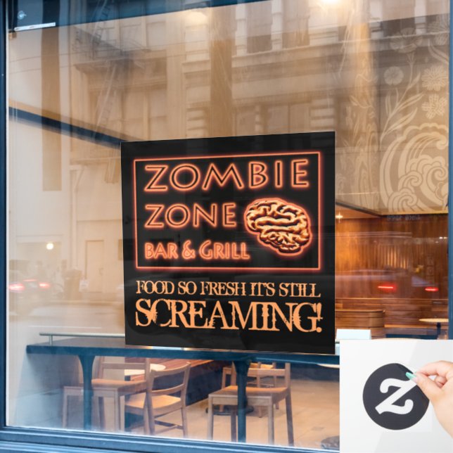 Zombie Zone Fresh Food Screaming Halloween Window Cling (Cafe Window)