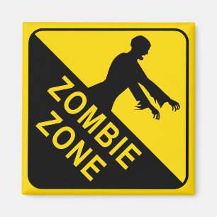 Zombie Zone Yellow and Black Warning fridge Magnet