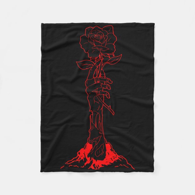 Zombiecore Aesthetic Zombie Hand Red Rose Skeleton Fleece Blanket (Front)