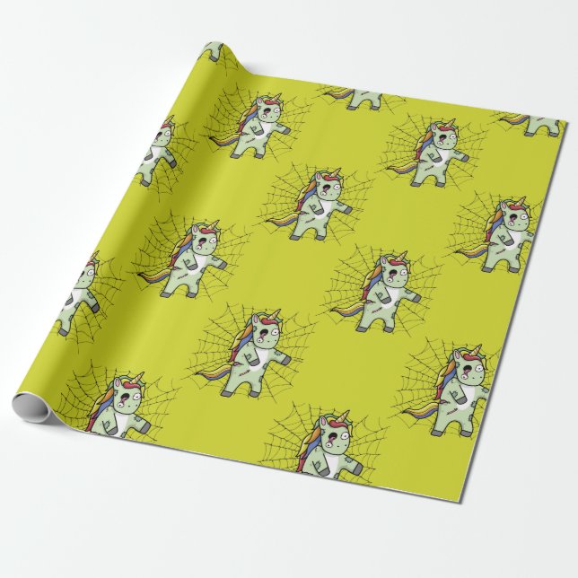 Zombiecorn Zombie Unicorn Halloween Gift Wrapping Paper (Unrolled)