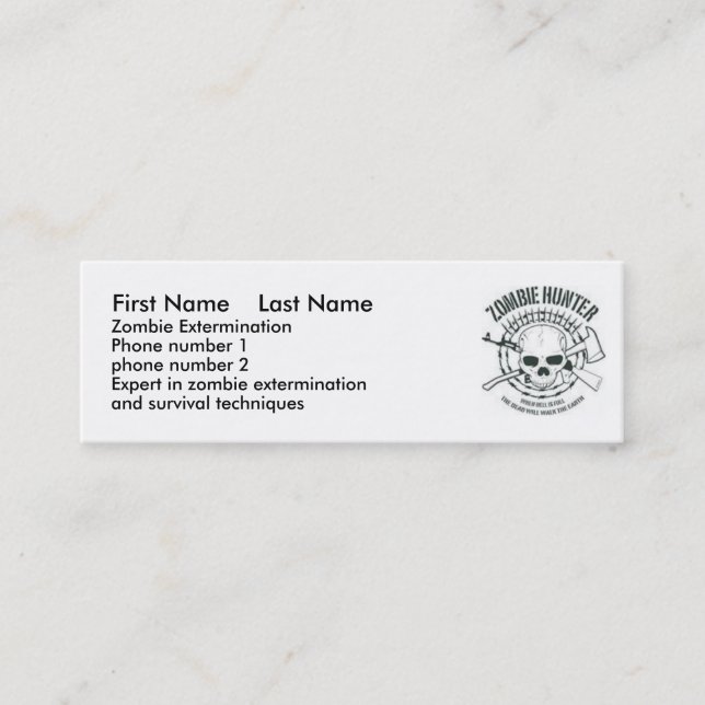 zombiehunter, First Name    Last Name, Zombie E... Mini Business Card (Front)