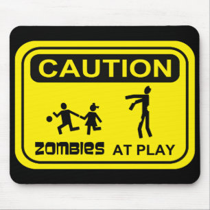 Zombies At Play Caution Sign YELLOW Design Mouse Mat