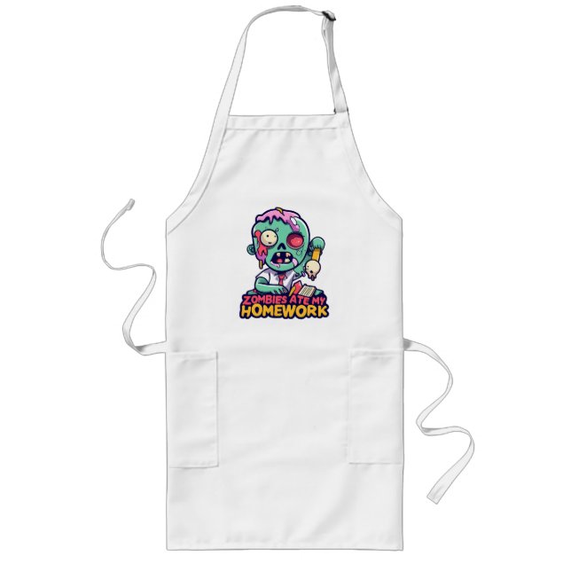Zombies Ate My Homework Long Apron (Front)
