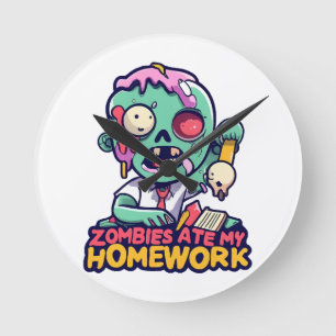 Zombies Ate My Homework Round Clock