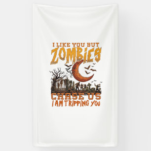 Zombies Chase Us Halloween Graveyard Crescent Moon Banner