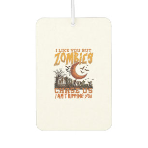 Zombies Chase Us Halloween Graveyard Crescent Moon Car Air Freshener