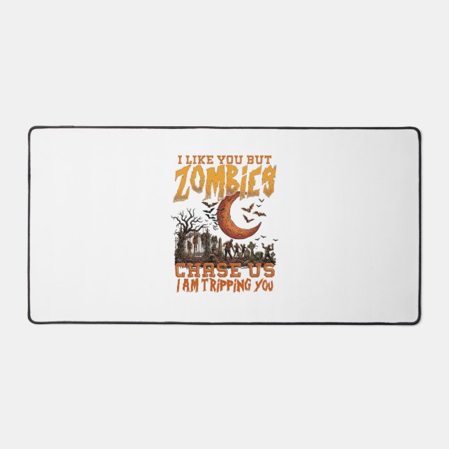 Zombies Chase Us Halloween Graveyard Crescent Moon Desk Mat (Front)