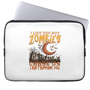 Zombies Chase Us Halloween Graveyard Crescent Moon Laptop Sleeve