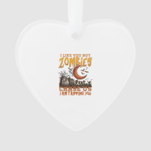 Zombies Chase Us Halloween Graveyard Crescent Moon Ornament