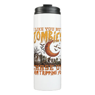 Zombies Chase Us Halloween Graveyard Crescent Moon Thermal Tumbler