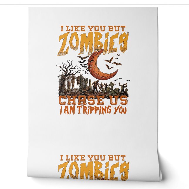 Zombies Chase Us Halloween Graveyard Crescent Moon Wallpaper (Unrolling)