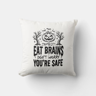 Zombies Eat Brains Funny Halloween Vector Design_1 Cushion