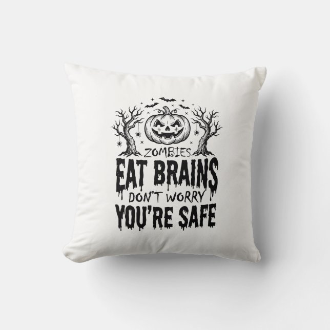 Zombies Eat Brains Funny Halloween Vector Design_1 Cushion (Front)