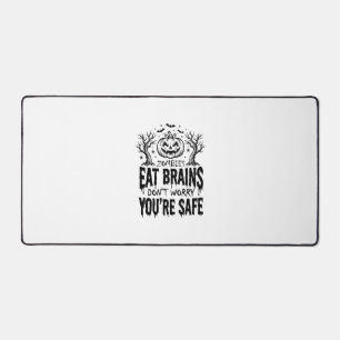Zombies Eat Brains Funny Halloween Vector Design_1 Desk Mat