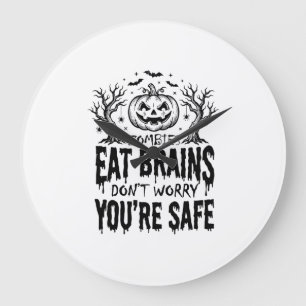 Zombies Eat Brains Funny Halloween Vector Design_1 Large Clock