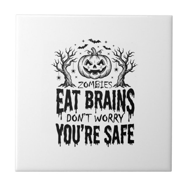 Zombies Eat Brains Funny Halloween Vector Design_1 Tile (Front)