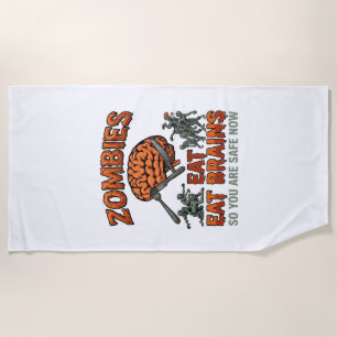 Zombies Eat Brains Halloween Brain Fork Knife_1 Beach Towel
