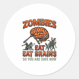 Zombies Eat Brains Halloween Brain Fork Knife_1 Classic Round Sticker