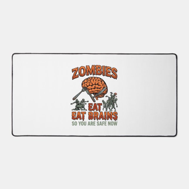 Zombies Eat Brains Halloween Brain Fork Knife_1 Desk Mat (Front)