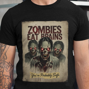 Zombies Eat Brains Vintage Tee Humour Halloween 