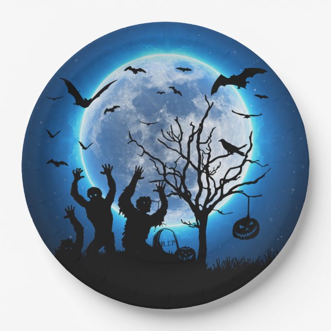Zombies Fullmoon Custom Paper Plates 9" (Front)