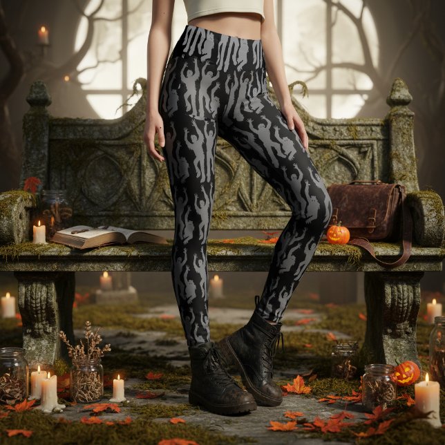 Zombies Halloween Grey on Black ID1297 Leggings (Creator Uploaded)