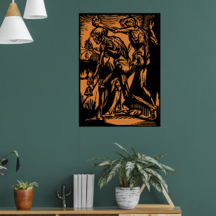 Zombies inside Halloween Jack-o'-Lantern Pumpkin Poster