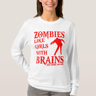 ZOMBIES LIKE GIRLS WITH BRAINS RED LOGO T-Shirt