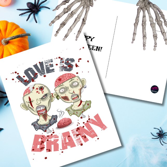 Zombies Love Is Brainy – Funny Halloween Postcard (Creator Uploaded)