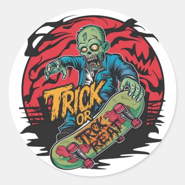 Zombies on skateboards at Halloween (2) Classic Round Sticker (Front)