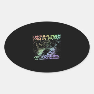 Zombies Push Save My Beagle Halloween Gift Oval Sticker