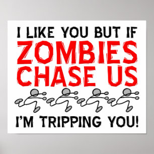 Zombies Tripping Funny Poster