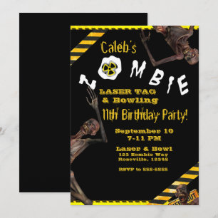 Zombies Yellow & Black Birthday Party Invitation