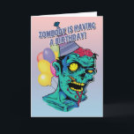 Zombody is Having a Birthday Zombie Card with Ball<br><div class="desc">Funny birthday card with green zombie with a birthday hat and balloons. Perfect card for the zombie lover. Design © 2014 Julia Bryant.</div>
