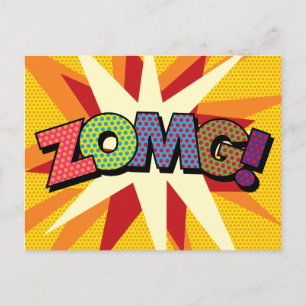 ZOMG Fun Retro Comic Book Pop Art Announcement Postcard