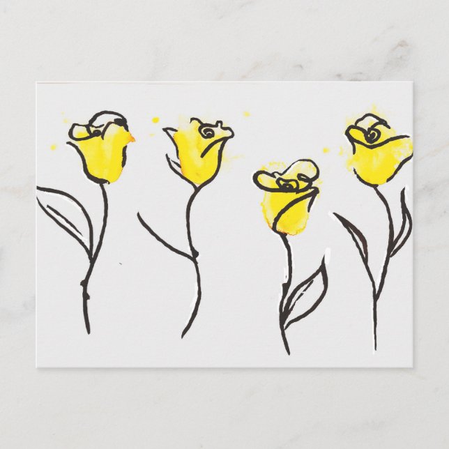 Zonta Postcard Yellow Rose Line Drawing (Front)
