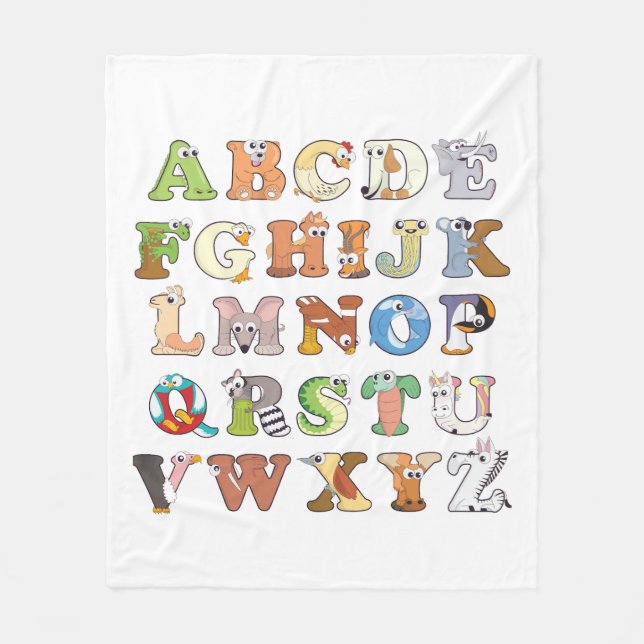 Zoo Animal Alphabet Letters ABCs Learning Fleece Blanket (Front)