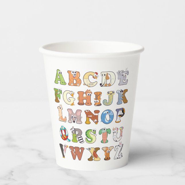 Zoo Animal Alphabet Letters ABCs Learning Paper Cups (Front)
