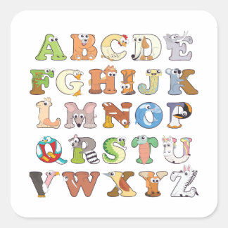 Zoo Animal Alphabet Letters ABCs Learning Square Sticker