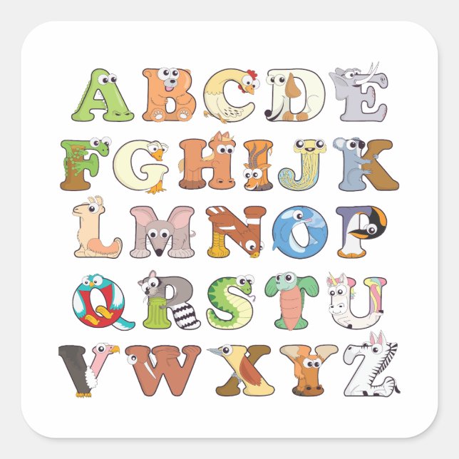 Zoo Animal Alphabet Letters ABCs Learning Square Sticker (Front)