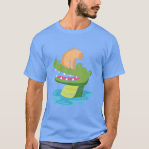 Zoo Animal Happy Capybara Riding Crocodile funny T-Shirt