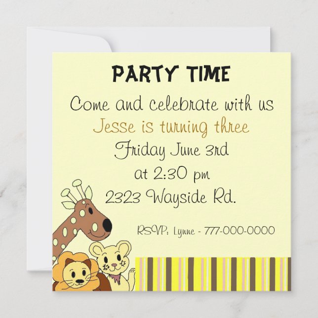 Zoo Animal Party Invitation (Front)