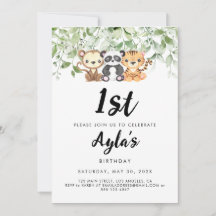 Zoo Animals 1st Birthday Invitation