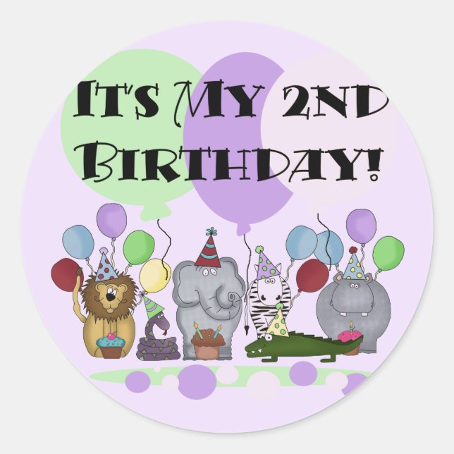 Zoo Animals 2nd Birthday Tshirts and Gifts Classic Round Sticker (Front)