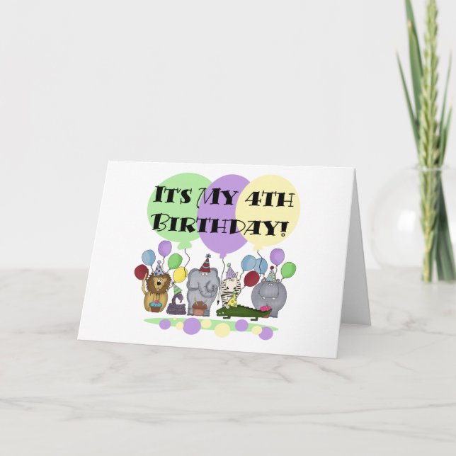 Zoo  Animals 4th Birthday Tshirts and Gifts Card (Front)