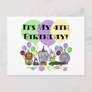 Zoo  Animals 4th Birthday Tshirts and Gifts Postcard